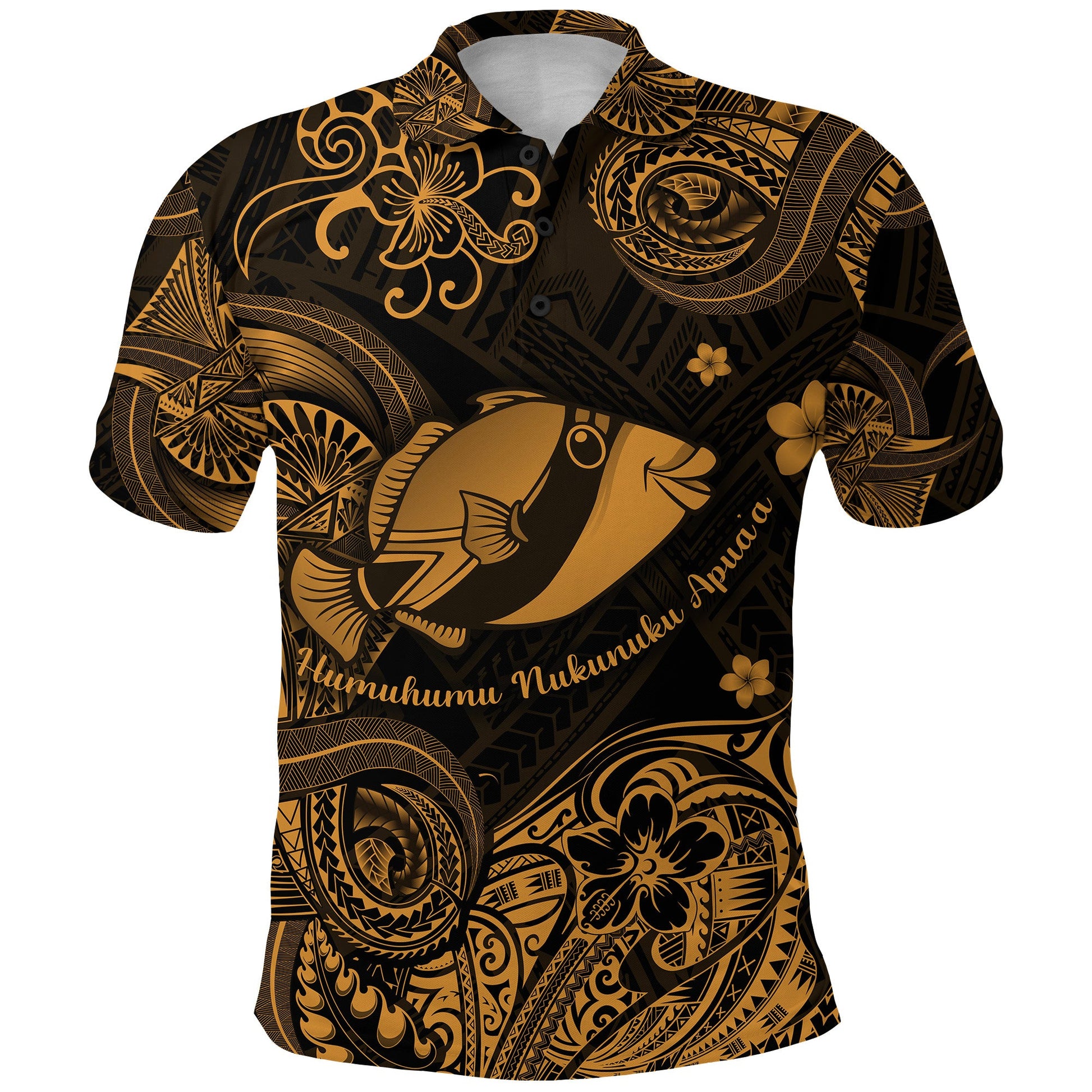 Hawaii State Fish: Humuhumu Nukunuku Apua'a Polynesian Polo Shirt Unique Style - Gold