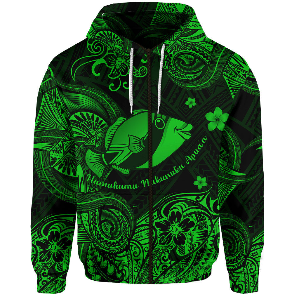( Personalised) Hawaii State Fish: Humuhumu Nukunuku Apua'a Polynesian Zip Hoodie Unique Style Green