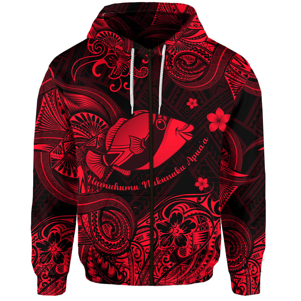 ( Personalised) Hawaii State Fish: Humuhumu Nukunuku Apua'a Polynesian Zip Hoodie Unique Style Red