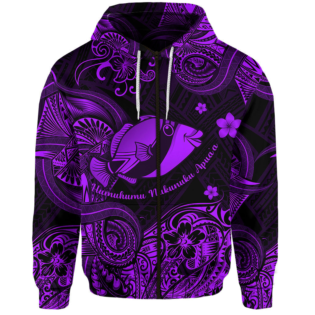 Hawaii State Fish Hoodie Humuhumu Nukunuku Apua'a Polynesian Zip Hoodie Unique Style Purple