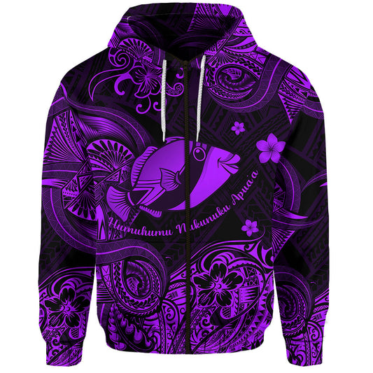 Hawaii State Fish Hoodie Humuhumu Nukunuku Apua'a Polynesian Zip Hoodie Unique Style Purple