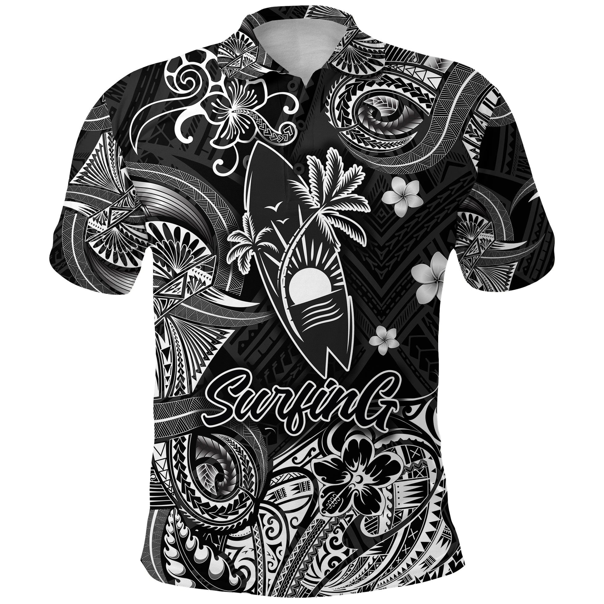 Hawaii Surfing Polynesian Polo Shirt Unique Style - Black