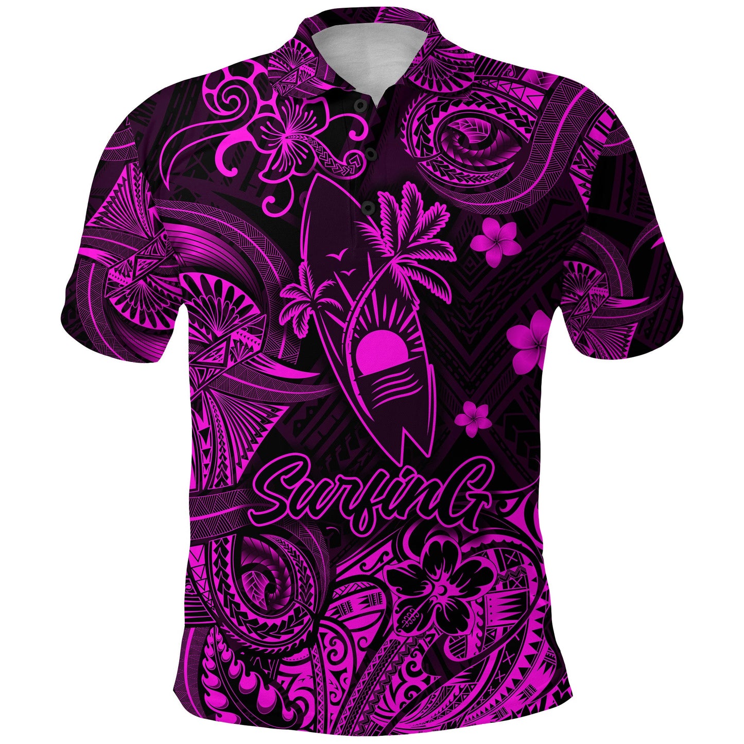 Hawaii Surfing Polynesian Polo Shirt Unique Style - Pink