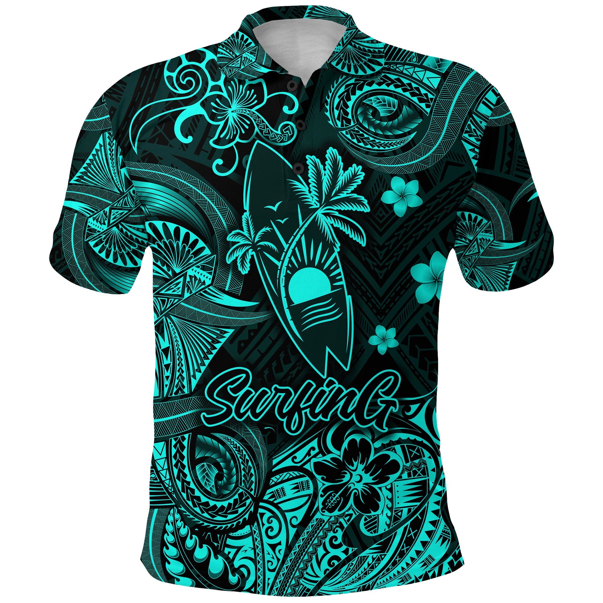 Hawaii Surfing Polynesian Polo Shirt Unique Style - Turquoise