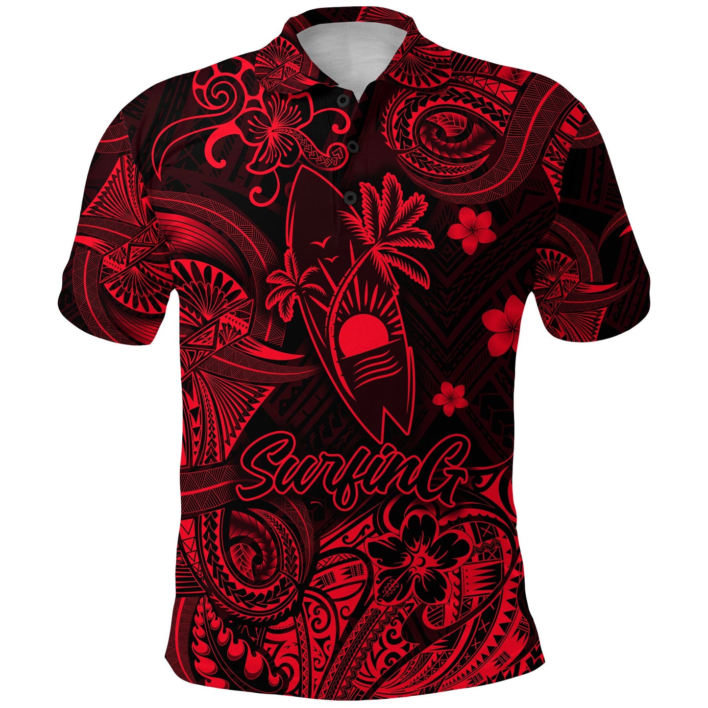 Hawaii Surfing Polynesian Polo Shirt Unique Style - Red