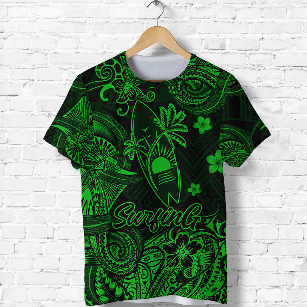 Hawaii Surfing Polynesian T Shirt Unique Style Green