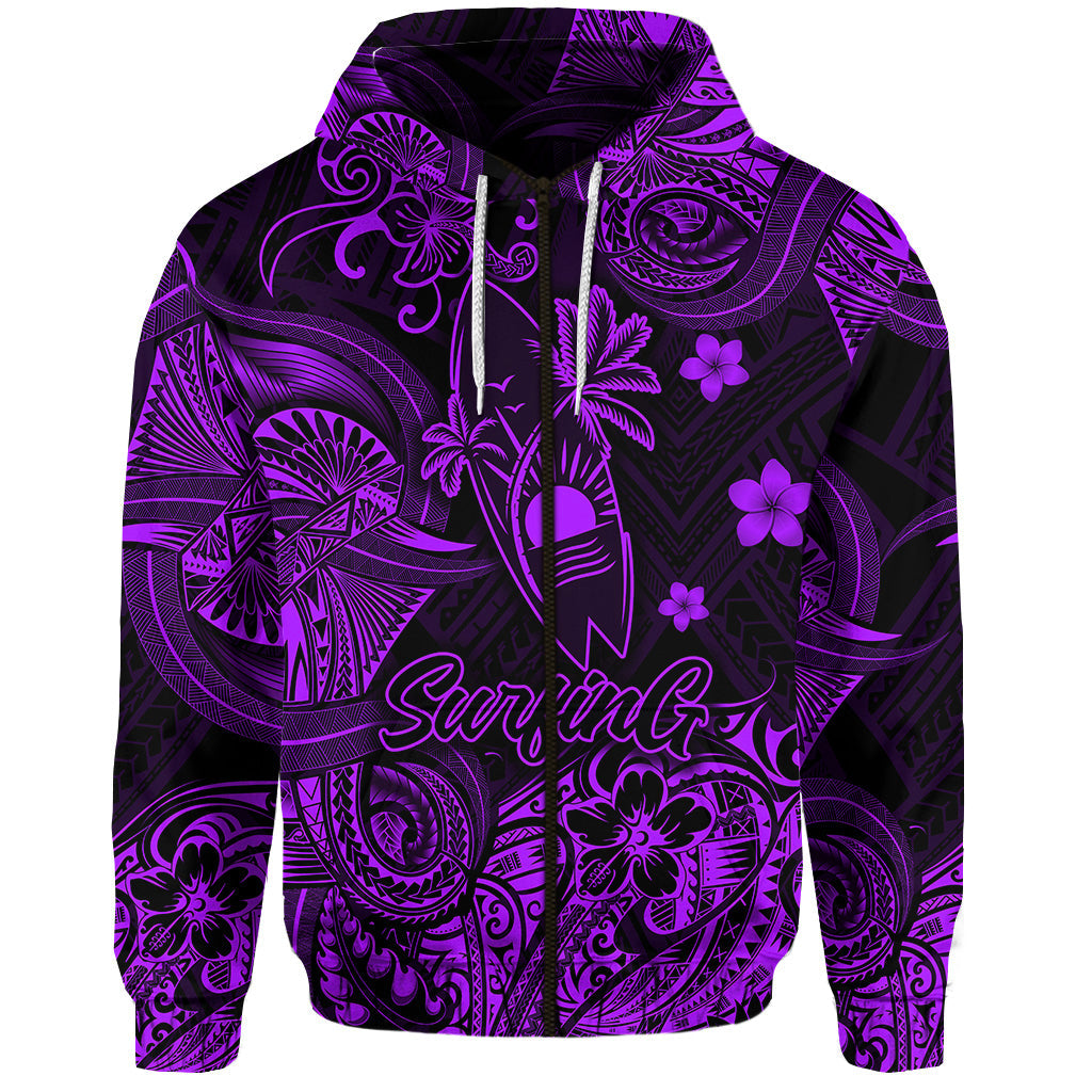 Hawaii Surfing Polynesian Zip Hoodie Unique Style Purple