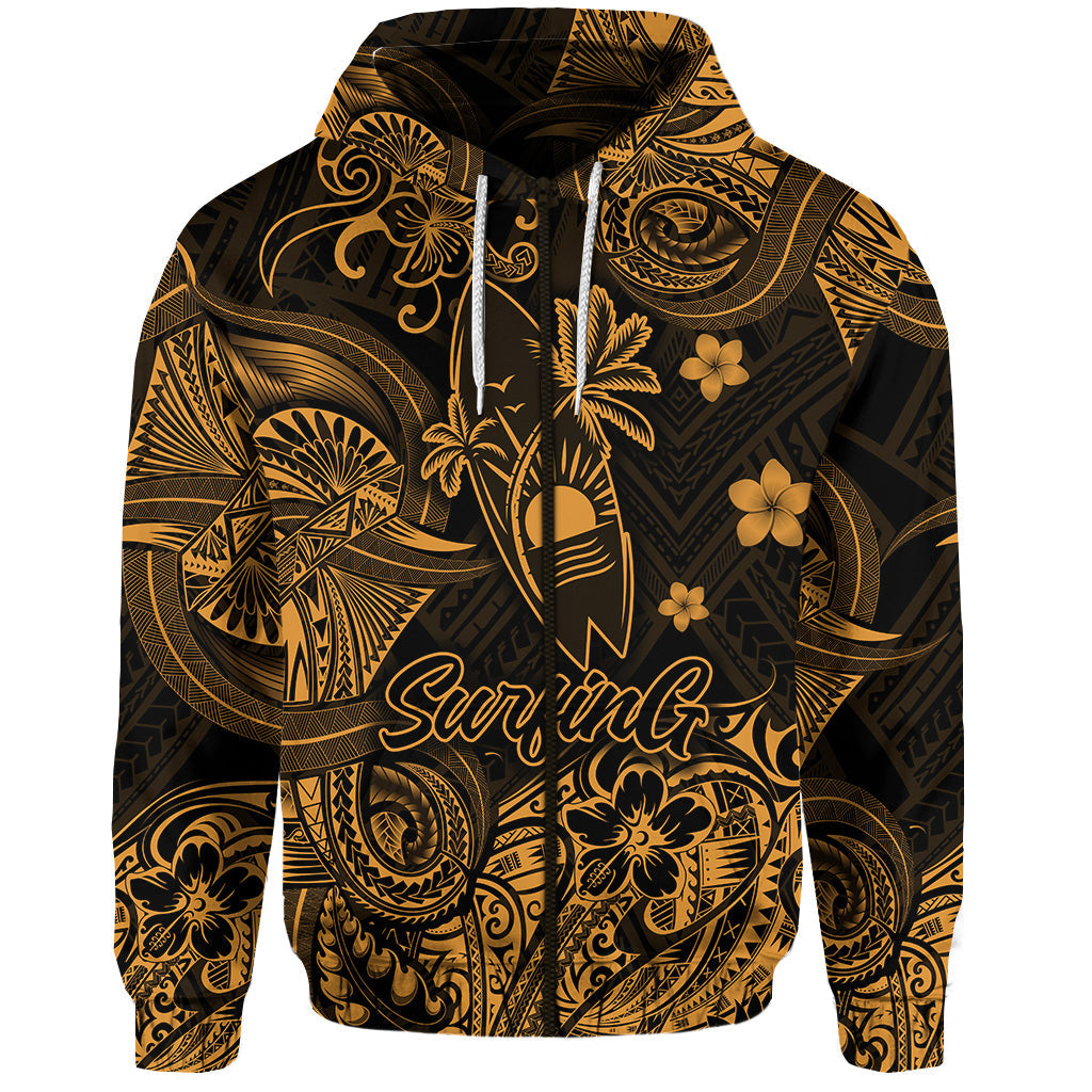 Hawaii Surfing Polynesian Zip Hoodie Unique Style Gold