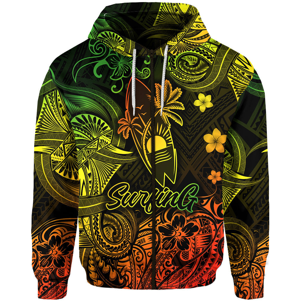 Hawaii Surfing Polynesian Zip Hoodie Unique Style Reggae