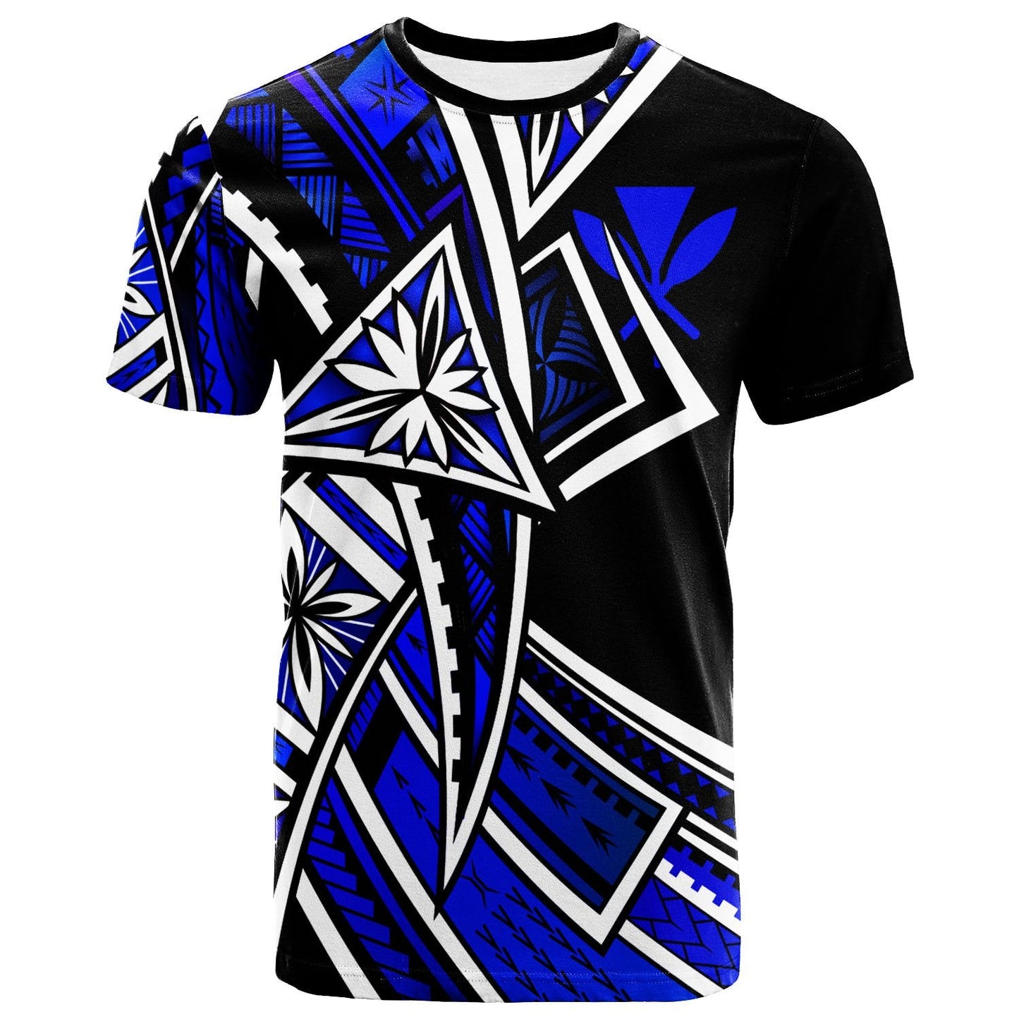 Hawaii T-Shirt -Tribal Flower Special Pattern Blue Color