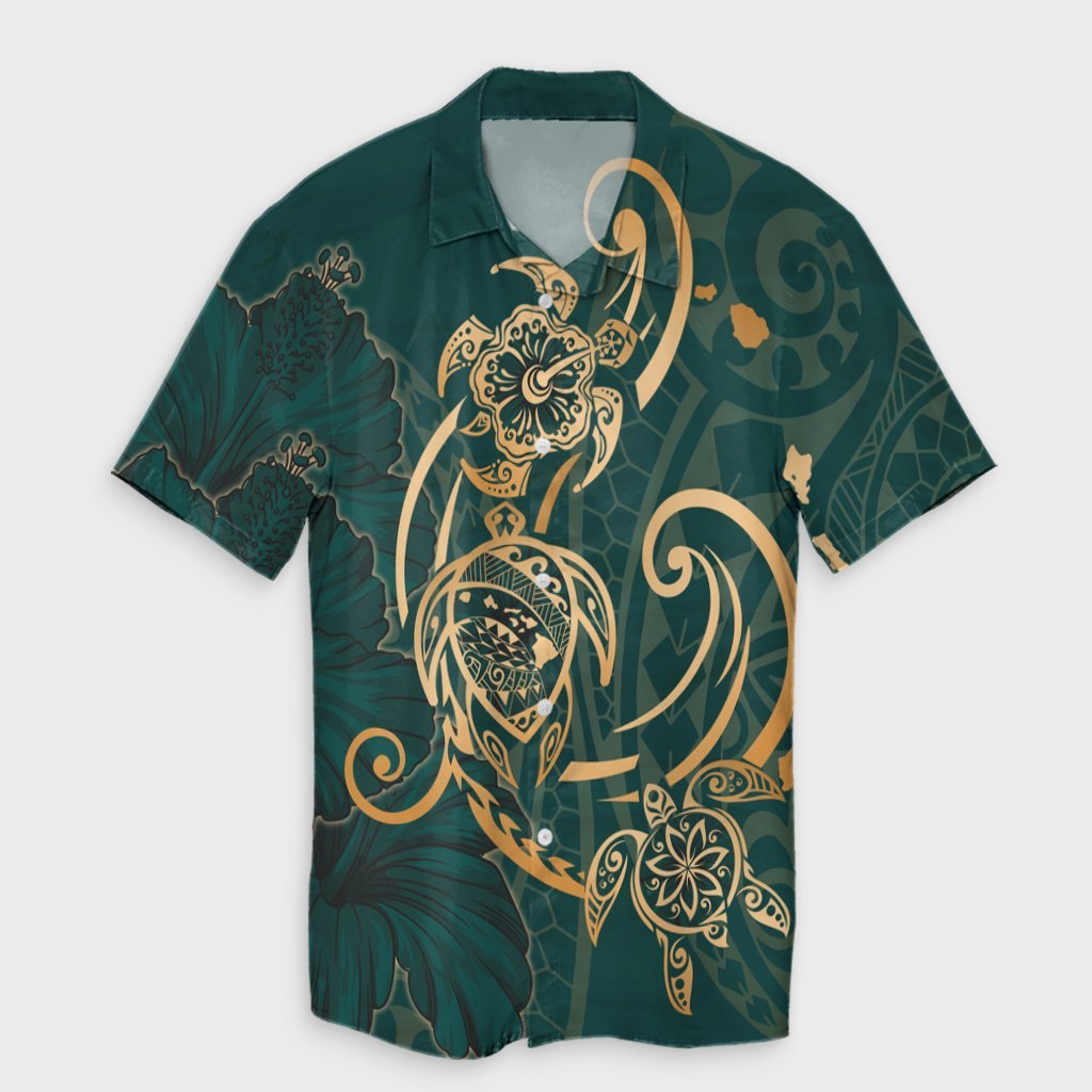 Hawaii Triple Marble Turtle Polynesian Hibiscus Hawaiian Shirt - AH - Benjamin Style - Green