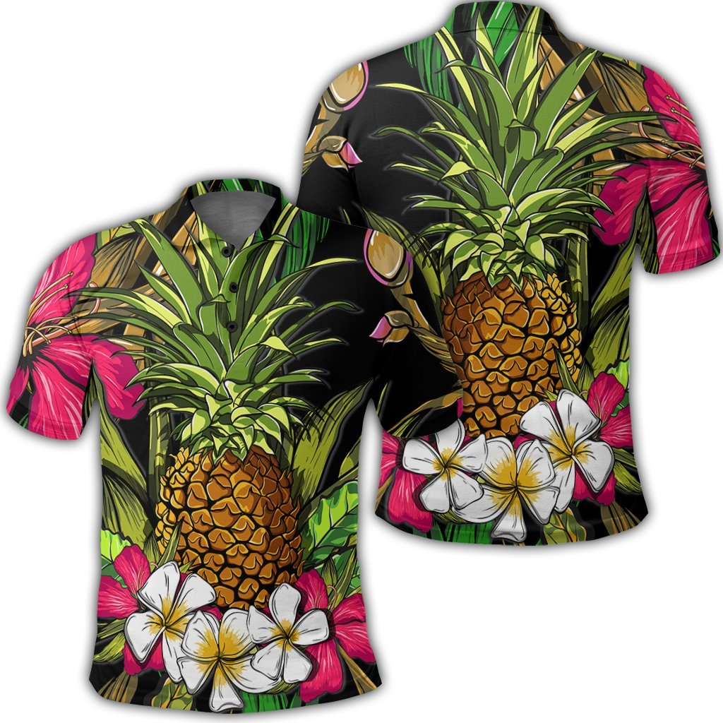 Hawaii Tropical Flowers Pineapple Polo Shirt - AH