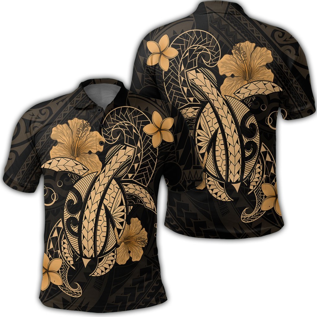 Hawaii Turtle Flower Polynesian Polo Shirt - Gold - AH