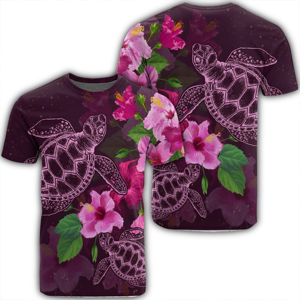 Hawaii Turtle Hibiscus Pink Simple T-Shirt - Ah