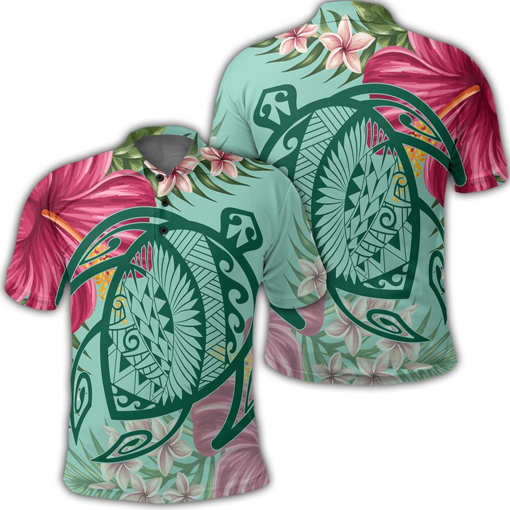 Hawaii Turtle Hibiscus Plumeria Polo Shirt - Hug Style - AH