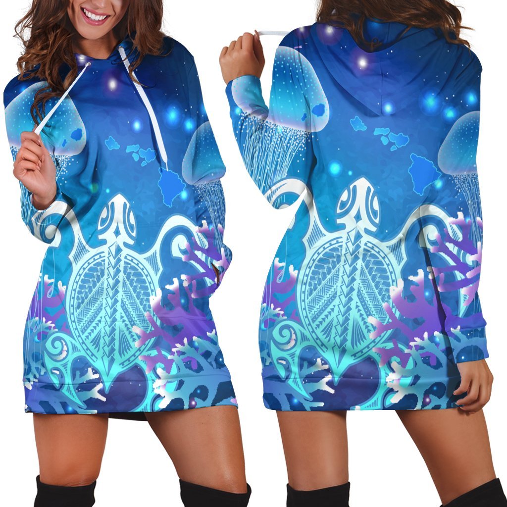 Hawaii Turtle Jellyfish Coral Hoodie Dress Galaxy Hoodie Dress AH