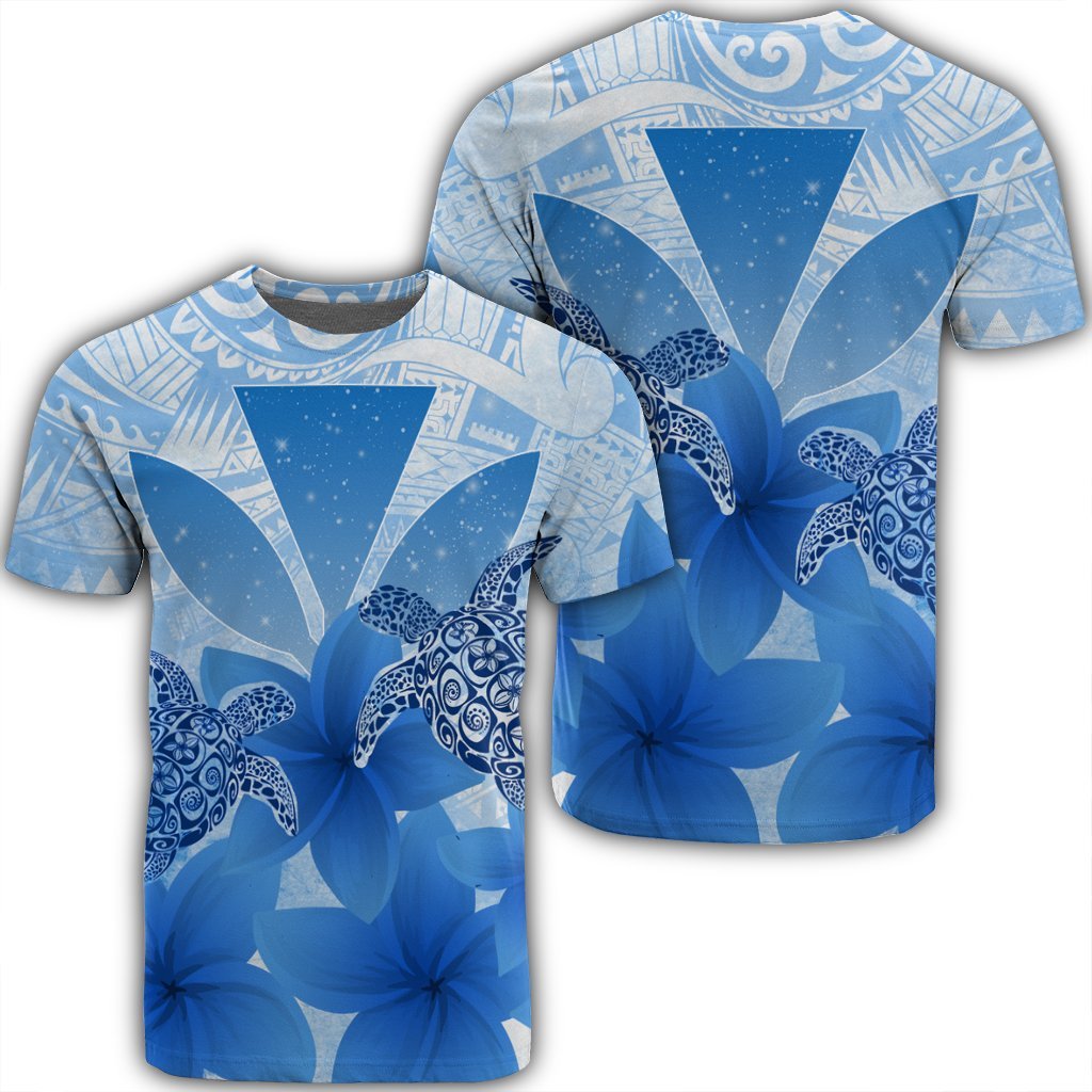 Hawaii Turtle Kanaka Plumeria Polynesian T-Shirt Blue - Ah