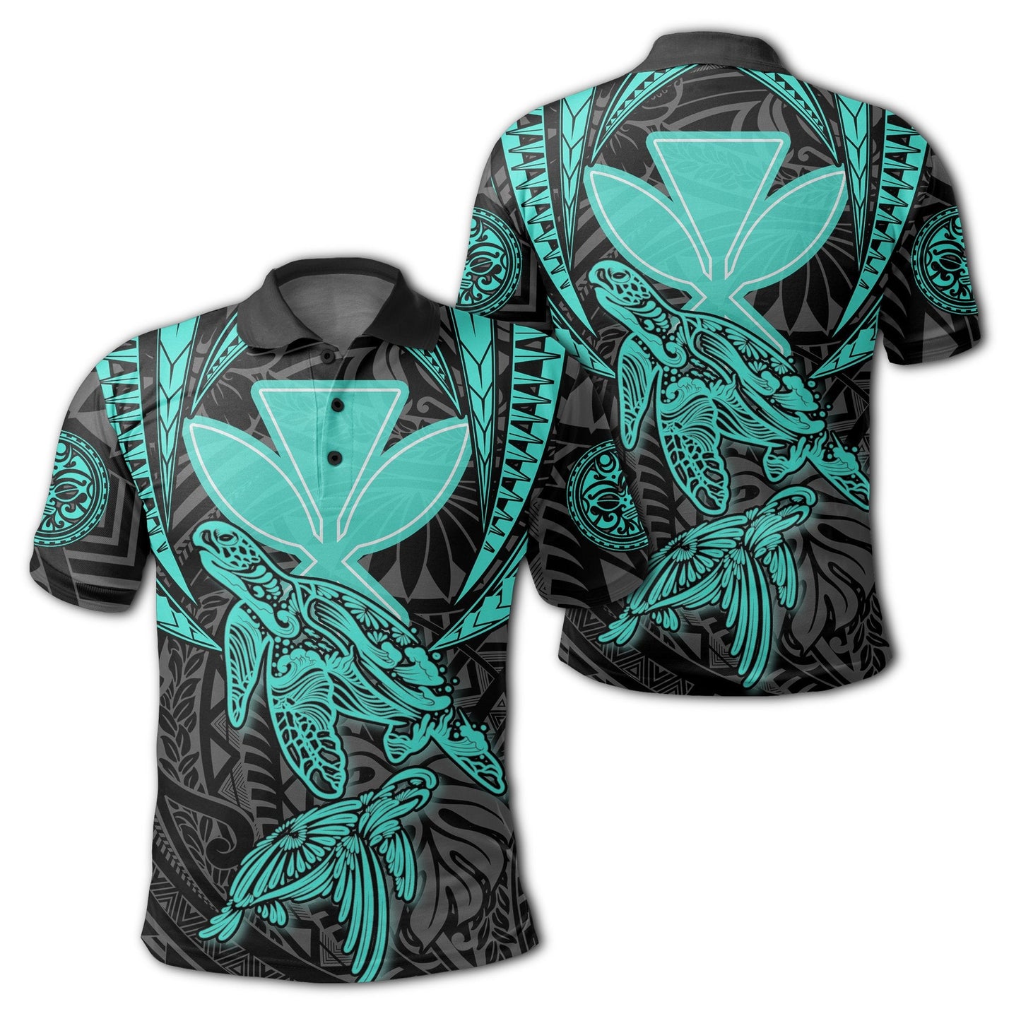 Hawaii Turtle Kanaka Tropical Polynesian Polo Shirt - Turquoise - Royi Style - AH