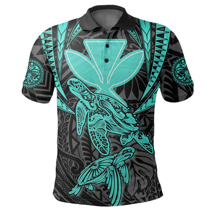 Hawaii Turtle Kanaka Tropical Polynesian Polo Shirt - Turquoise - Royi Style - AH