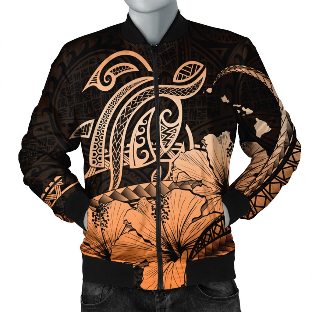 Hawaii Turtle Map Polynesian Bomber Jacket Safety Orange AH