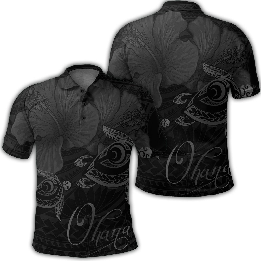 Hawaii Turtle Ohana Hibiscus Poly Polo Shirt - Gray - AH
