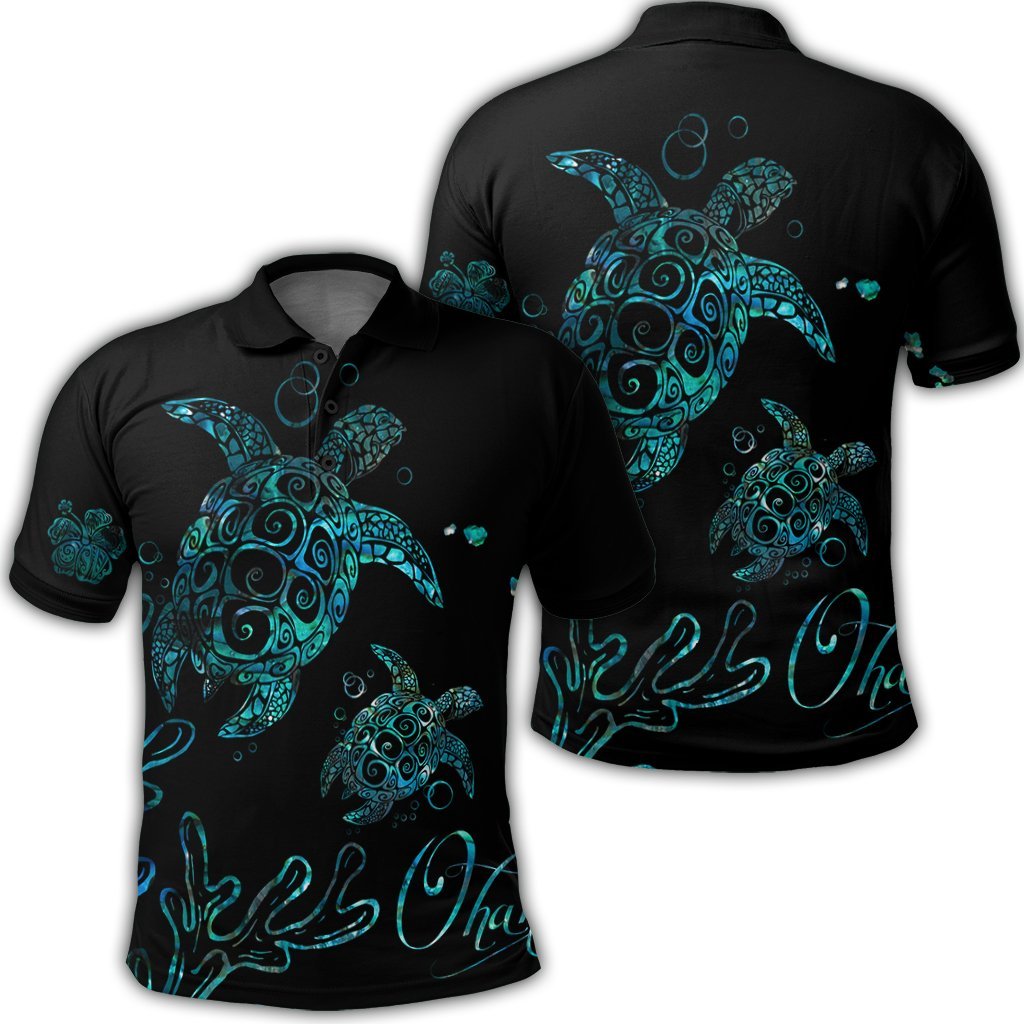 Hawaii Turtle Ohana Paua Shell Polo Shirt - AH