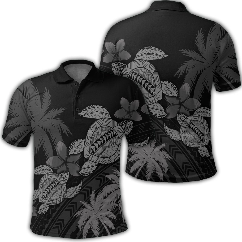Hawaii Turtle Plumeria Coconut Tree Polynesian Polo Shirt - Gray - AH