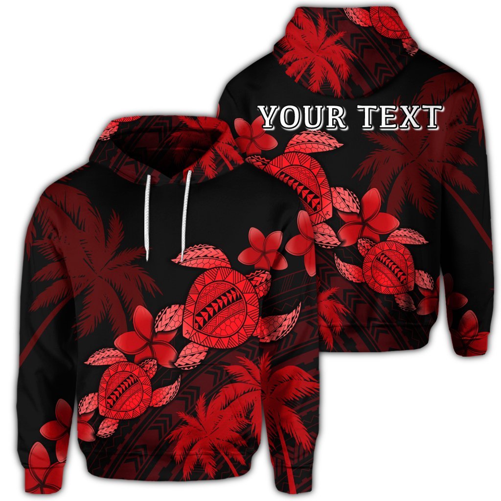 (Personalised) Hawaii Turtle Plumeria Coconut Tree Polynesian Hoodie Red AH