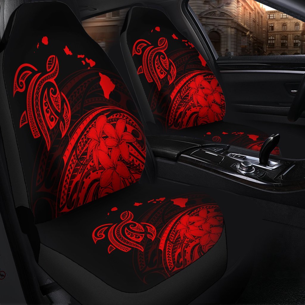 Hawaii Turtle Polynesian Map Plumeria Car Seat Covers Red AH