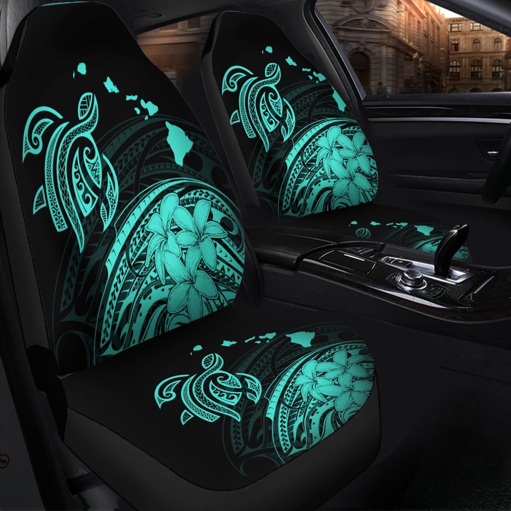 Hawaii Turtle Polynesian Map Plumeria Car Seat Covers Turquoise AH