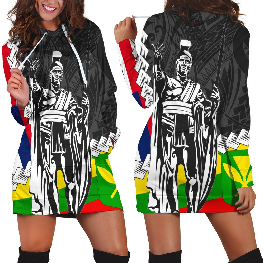 Hawaii Two Flag Kanaka Maoli King Polynesian Hoodie Dress AH