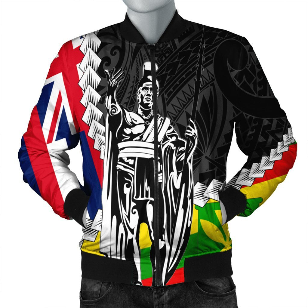 Hawaii Two Flag Kanaka Maoli King Polynesian Bomber Jacket AH