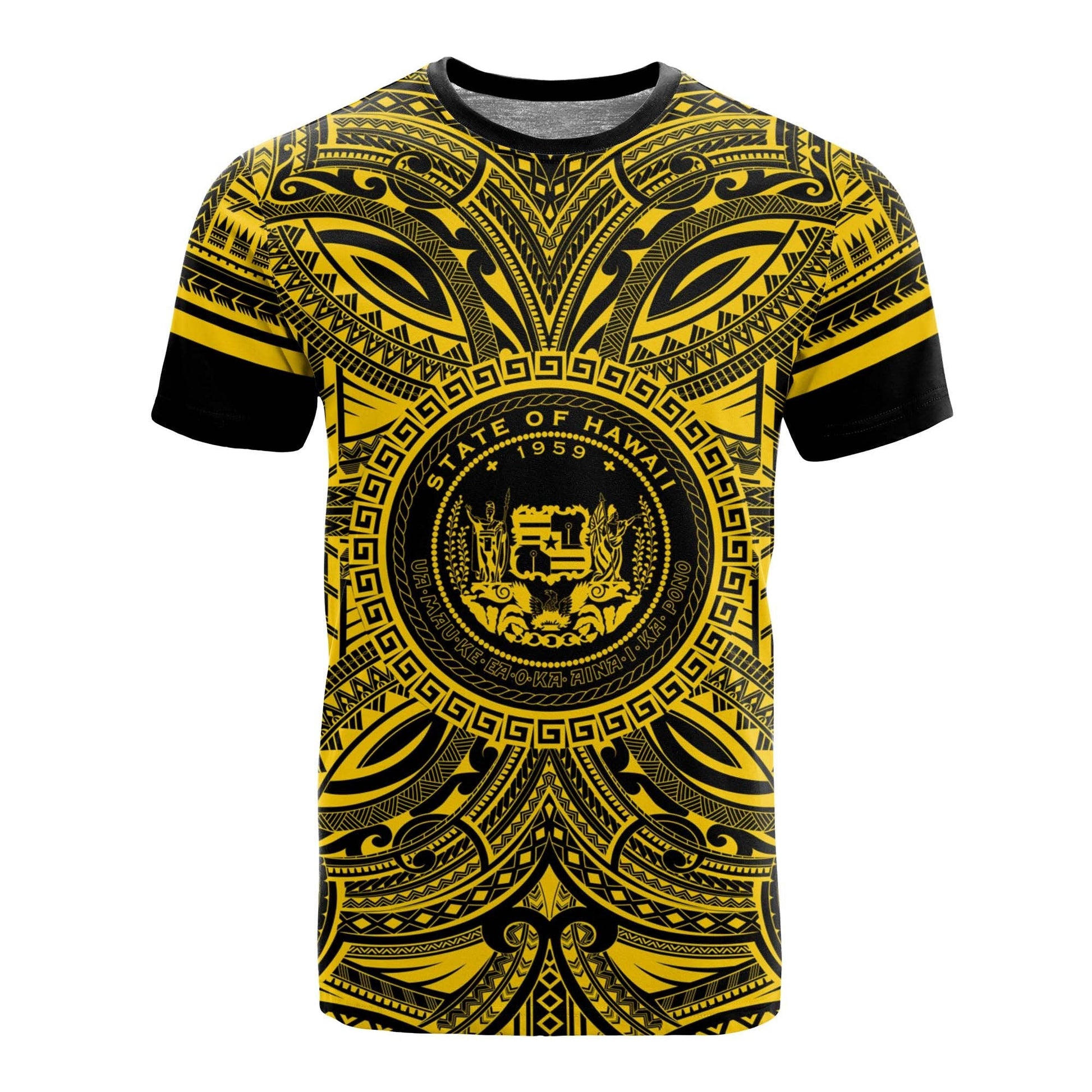 Hawaii All T - Shirt - Hawaii Coat Of Arms Polynesian Gold Black