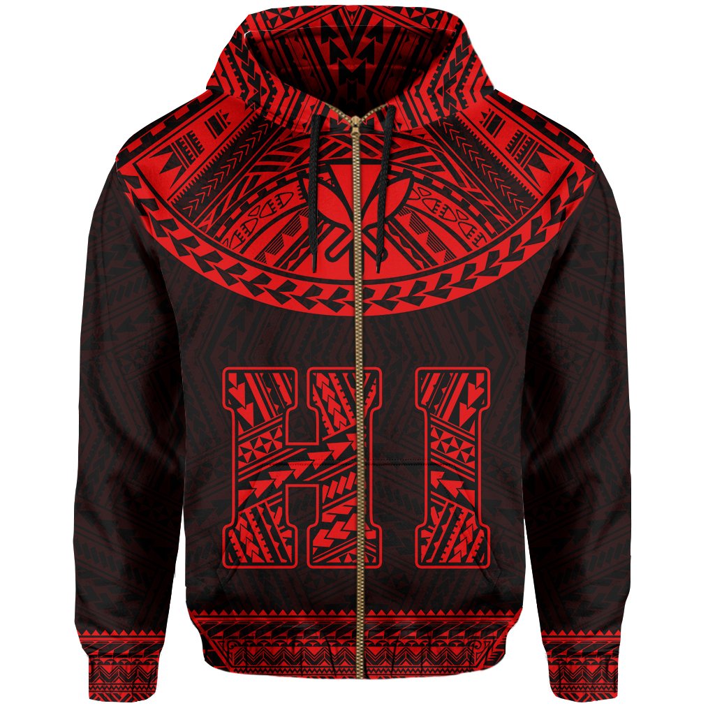 Hawaii Kanaka Polynesian Zipper Hoodie Divinity Red