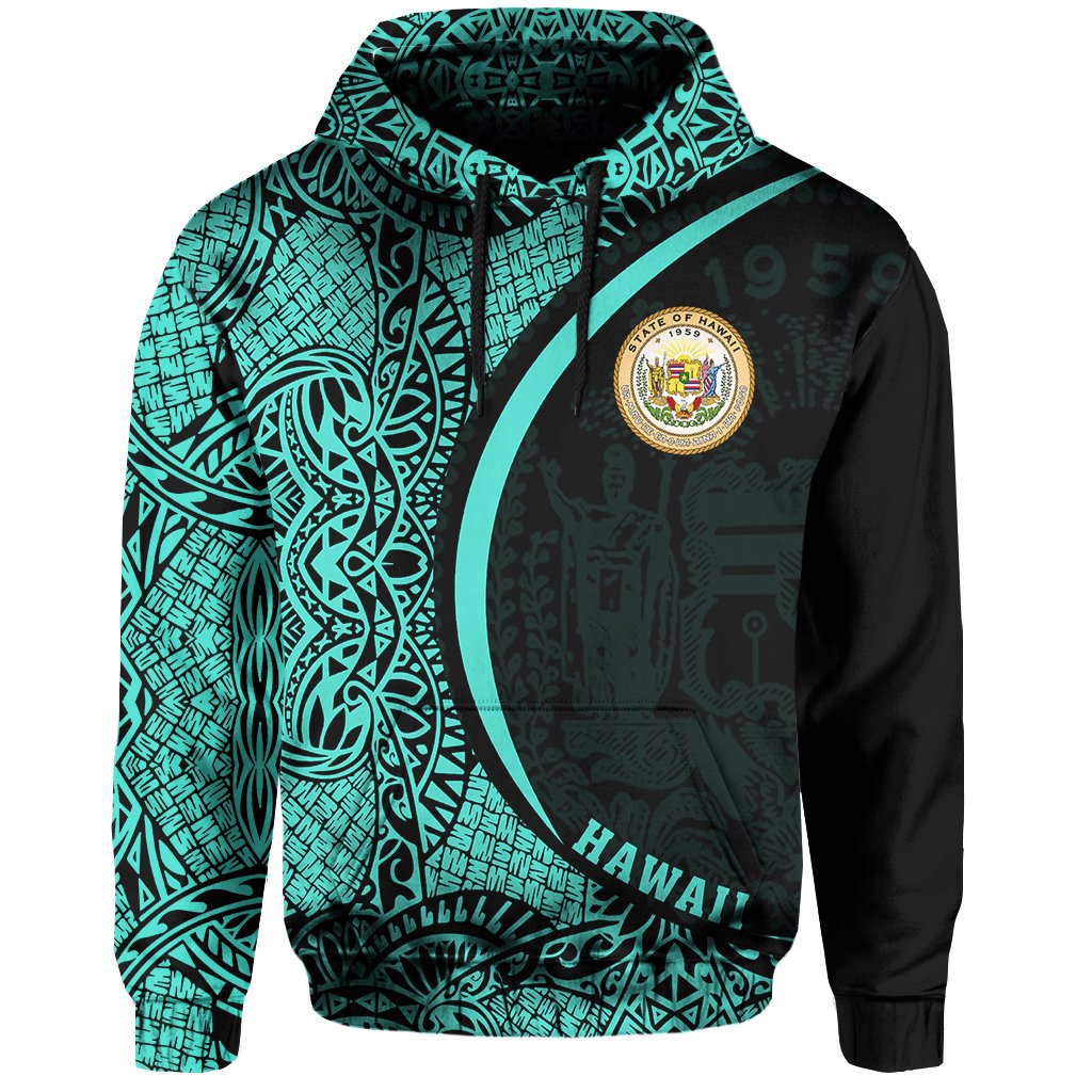 Hawaii Polynesian Hoodie Turquoise Round Style
