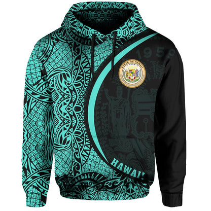 Hawaii Polynesian Hoodie Turquoise Round Style