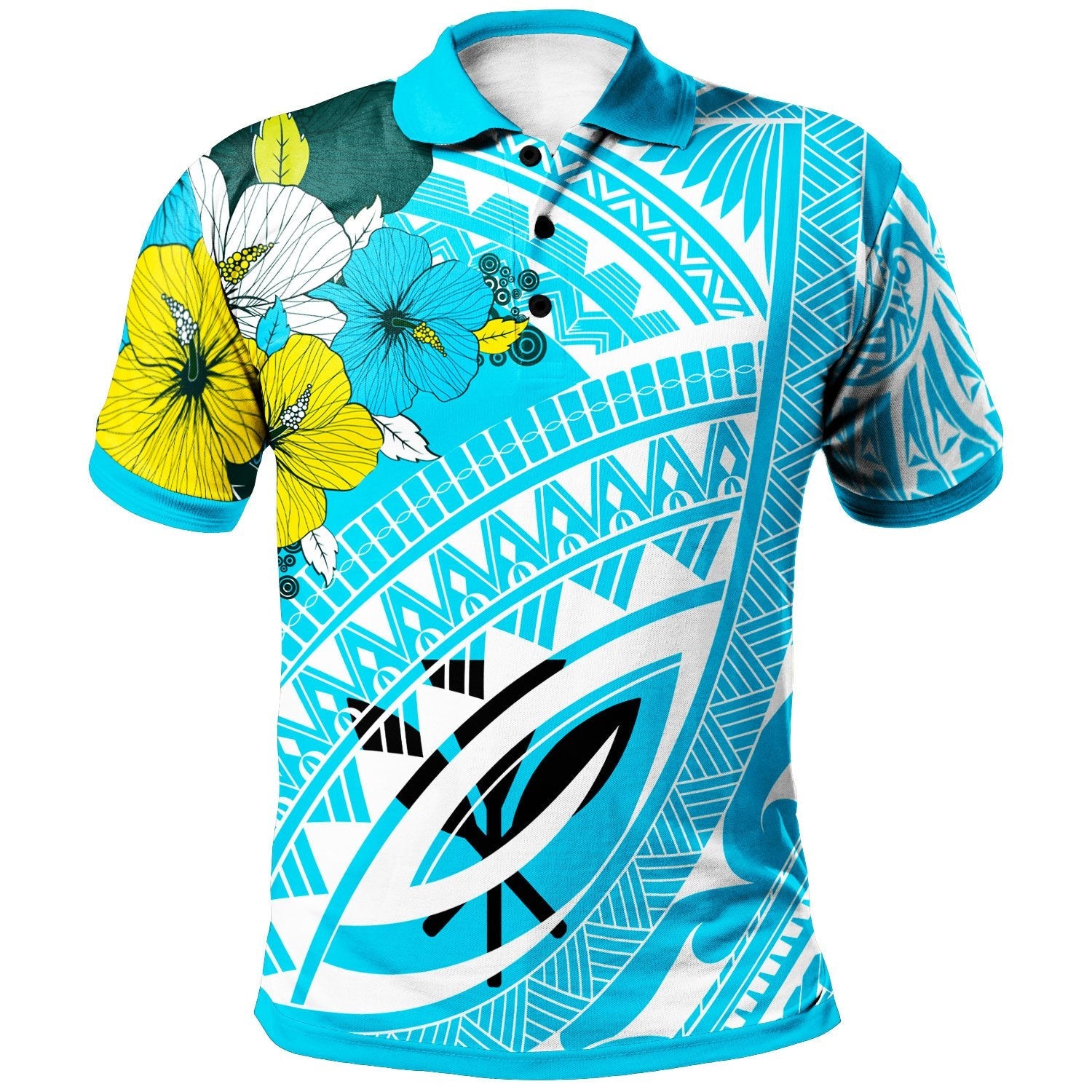 Hawaii Polo Shirt - Polynesian Pattern Aquamarine Stone Color