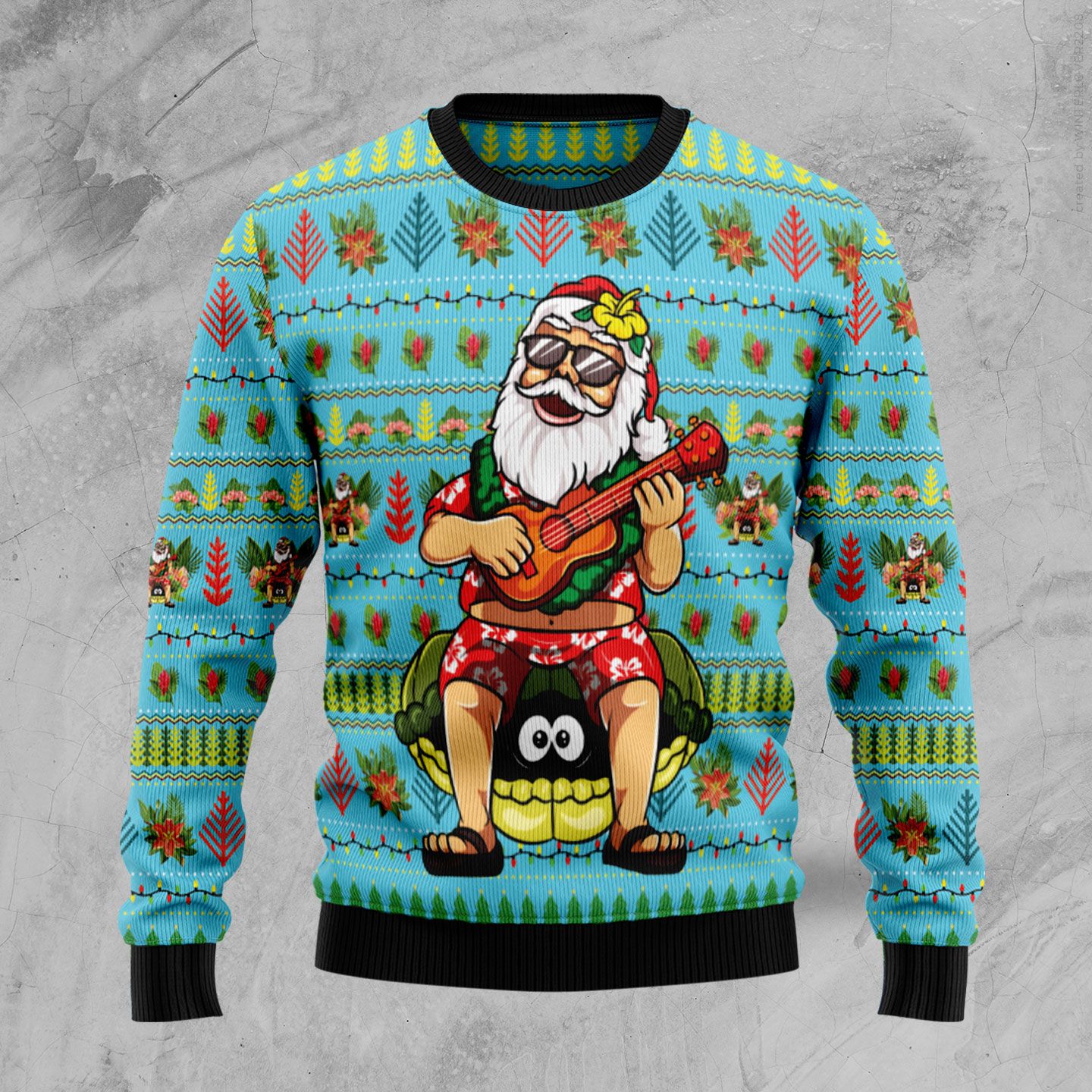 Hawaii Sweatshirt Santa and Ukulele Christmas Sweatshirt Ugly Style AH