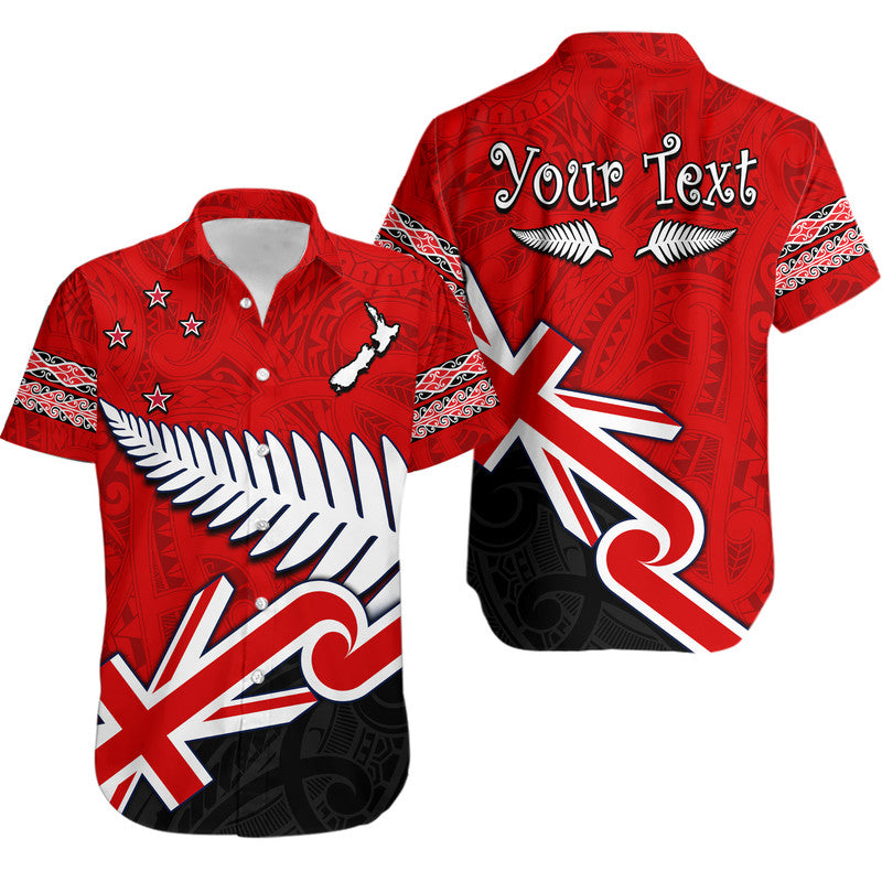 Custom Personalised Waitangi Hawaiian Shirt Aotearoa Tino Rangatiratanga Flag with Silver Fern