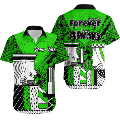 (Custom Personalised) Outfit For Couple Polynesian Vanlentine Combo Dress and Shirt Queen and King Heart Green Version