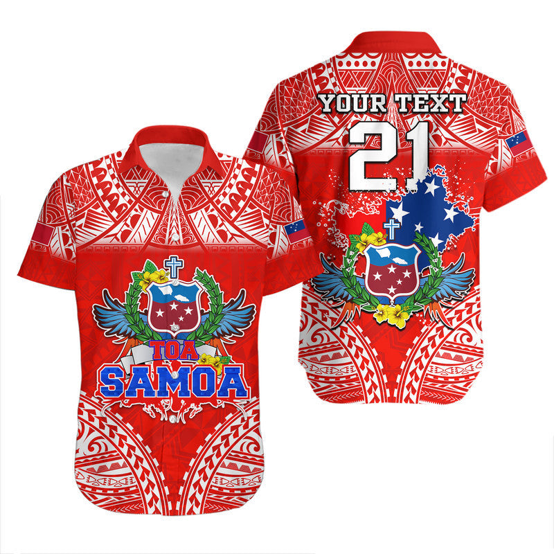 Custom Personalised Toa Samoa Polynesian Rugby Hawaiian Shirt Samoan Flag Red Color