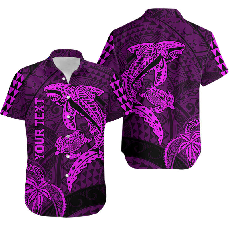 Custom Personalised Hawaii Hawaiian Shirt Shark and Turtle Mix Kakau Purple