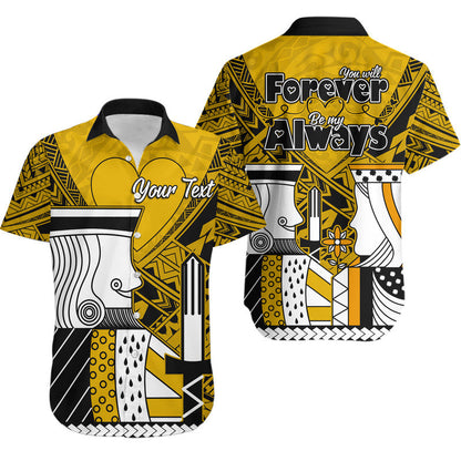 (Custom Personalised) Outfit For Couple Polynesian Vanlentine Combo Dress and Shirt Queen and King Heart Gold Version