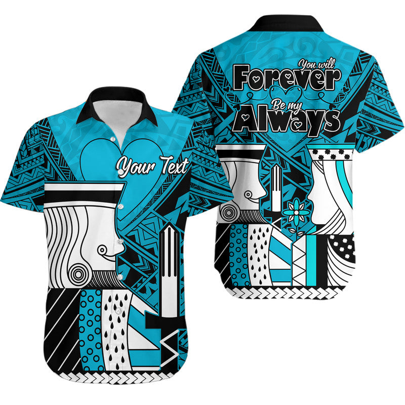 (Custom Personalised) Outfit For Couple Polynesian Vanlentine Combo Dress and Shirt Queen and King Heart Blue Version
