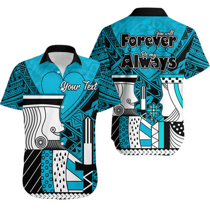 (Custom Personalised) Outfit For Couple Polynesian Vanlentine Combo Dress and Shirt Queen and King Heart Blue Version