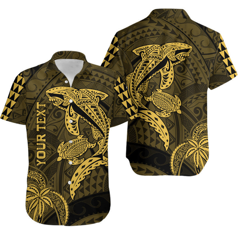 Custom Personalised Hawaii Hawaiian Shirt Shark and Turtle Mix Kakau Gold