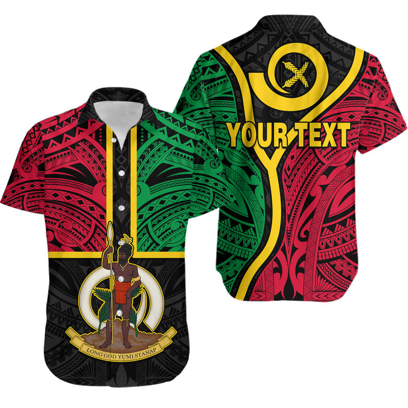 Custom Personalised Vanuatu Hawaiian Shirt Tribal Vanuatu Coat Of Arms Flag Style