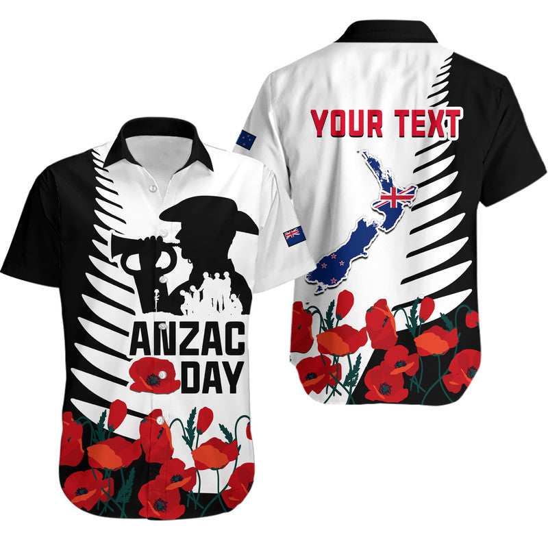 Custom Personalised New Zealand ANZAC Day Hawaiian Shirt Military Silver Ferns and Red Poppy