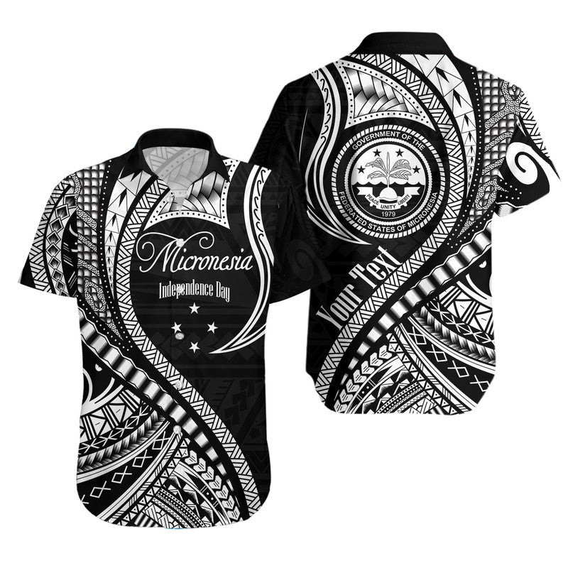 Custom Personalised Federated States of Micronesia Independence Day Hawaiian Shirt Black Polynesian Wave Style
