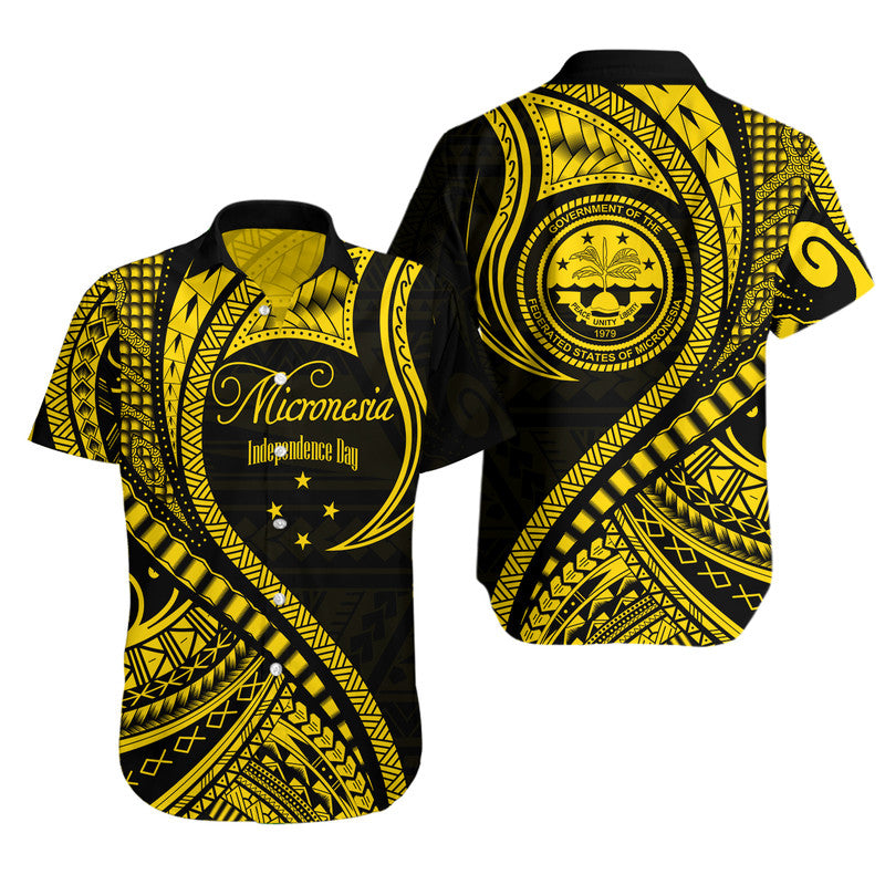Federated States of Micronesia Independence Day Hawaiian Shirt Gold Polynesian Wave Style